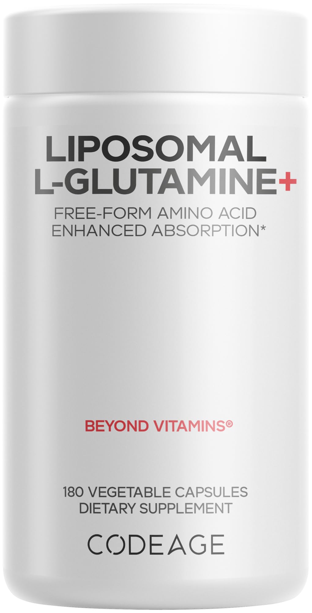 Codeage Liposomal L-Glutamine bottle shown for easy daily use and reliability