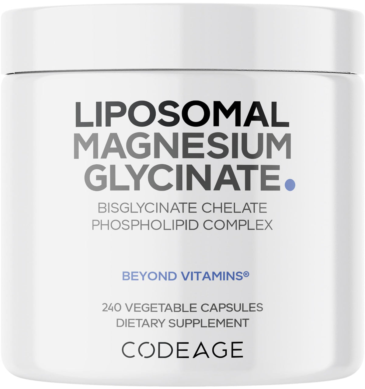 Codeage Liposomal Magnesium Glycinate bottle shows premium liposomal delivery for daily use.