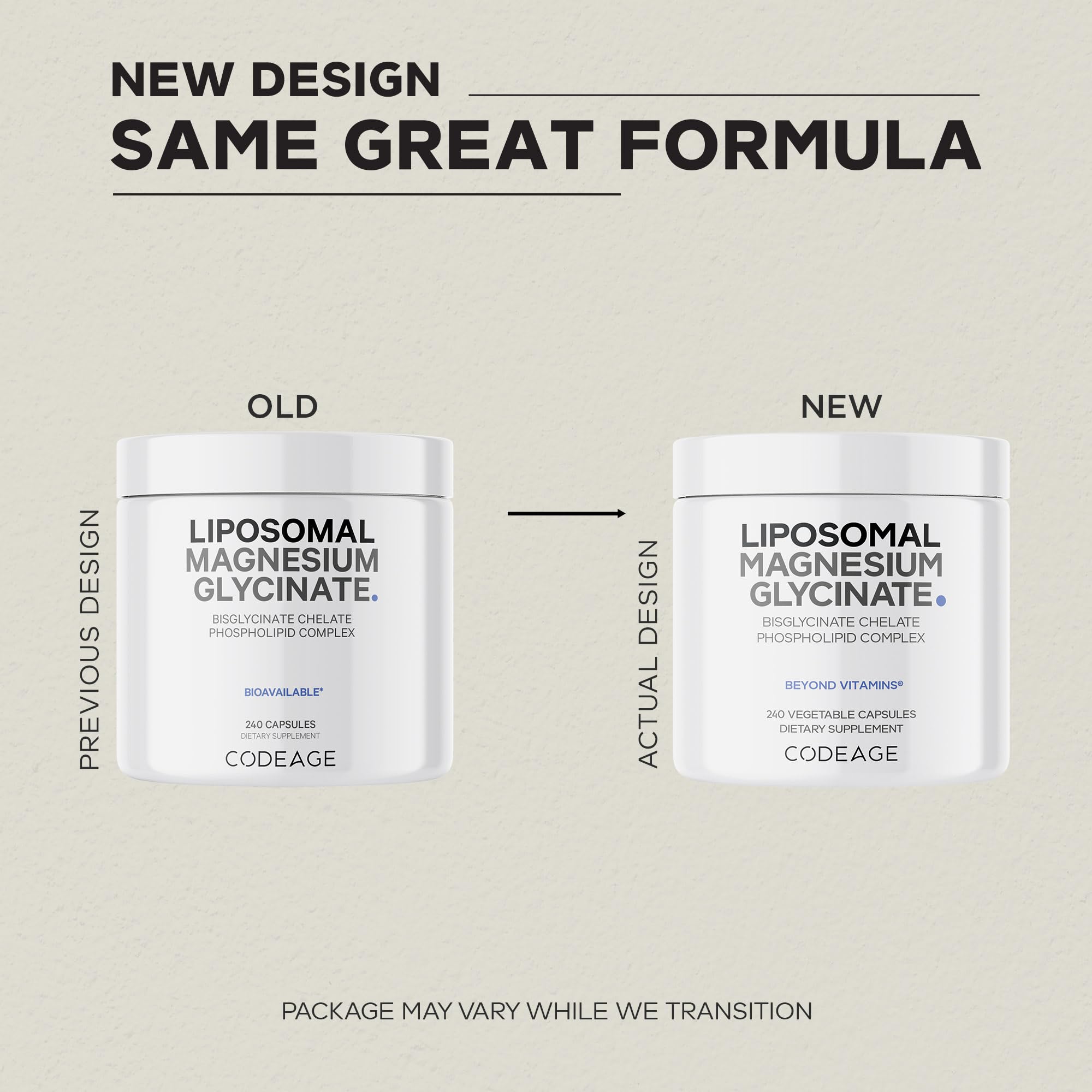 Codeage Liposomal Magnesium Glycinate label highlights vegan, non-GMO, and allergen-free features.
