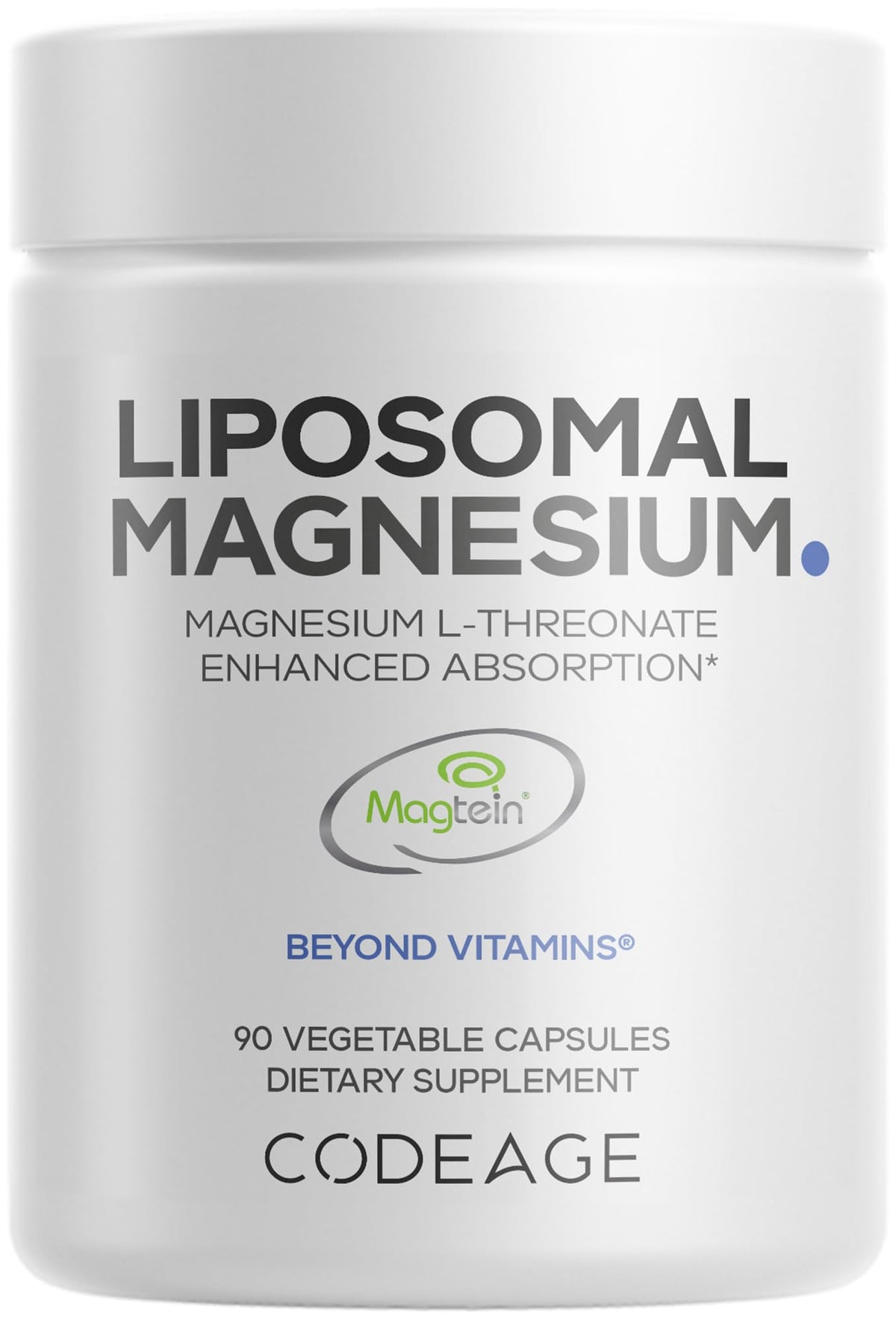 Codeage Liposomal Magnesium L-Threonate bottle with Magtein for brain health support.