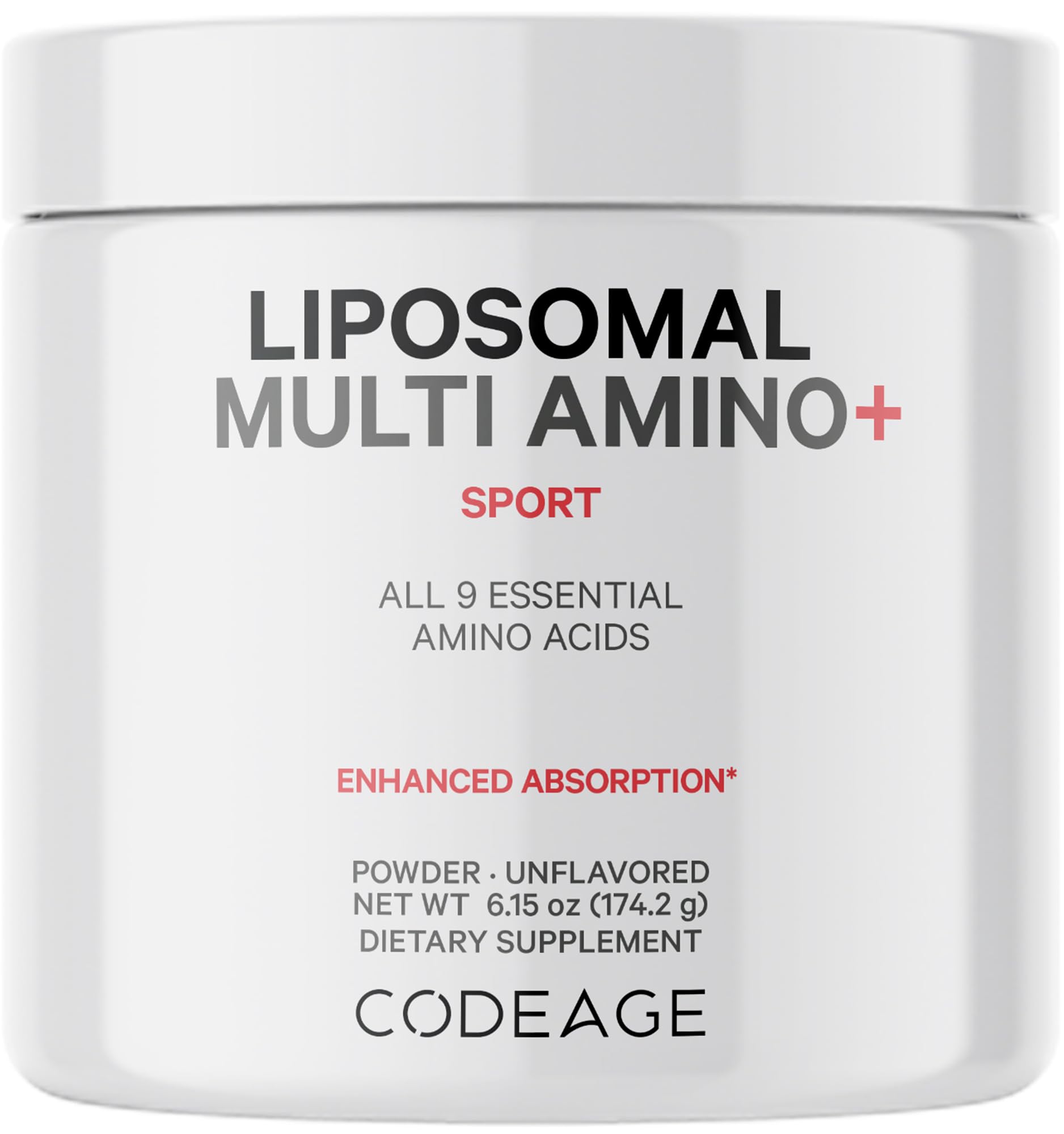 Codeage Liposomal Multi Amino Bottle shows a vegan, non-GMO supplement for daily amino intake.