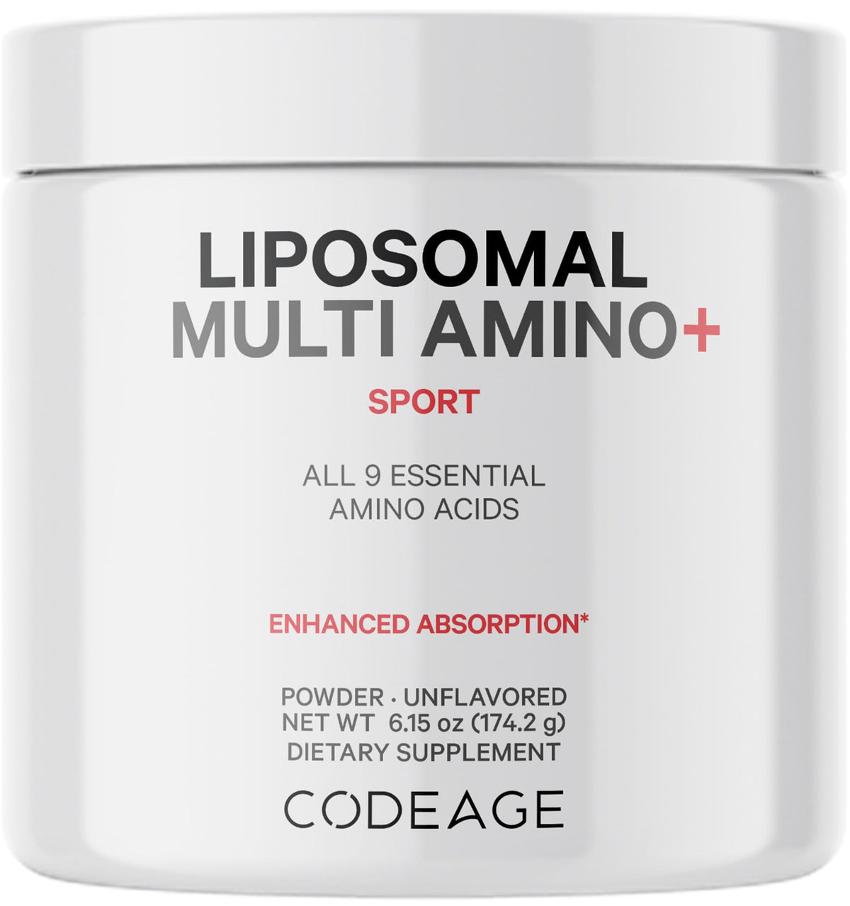 Codeage Liposomal Multi Amino Bottle shows a vegan, non-GMO supplement for daily amino intake.