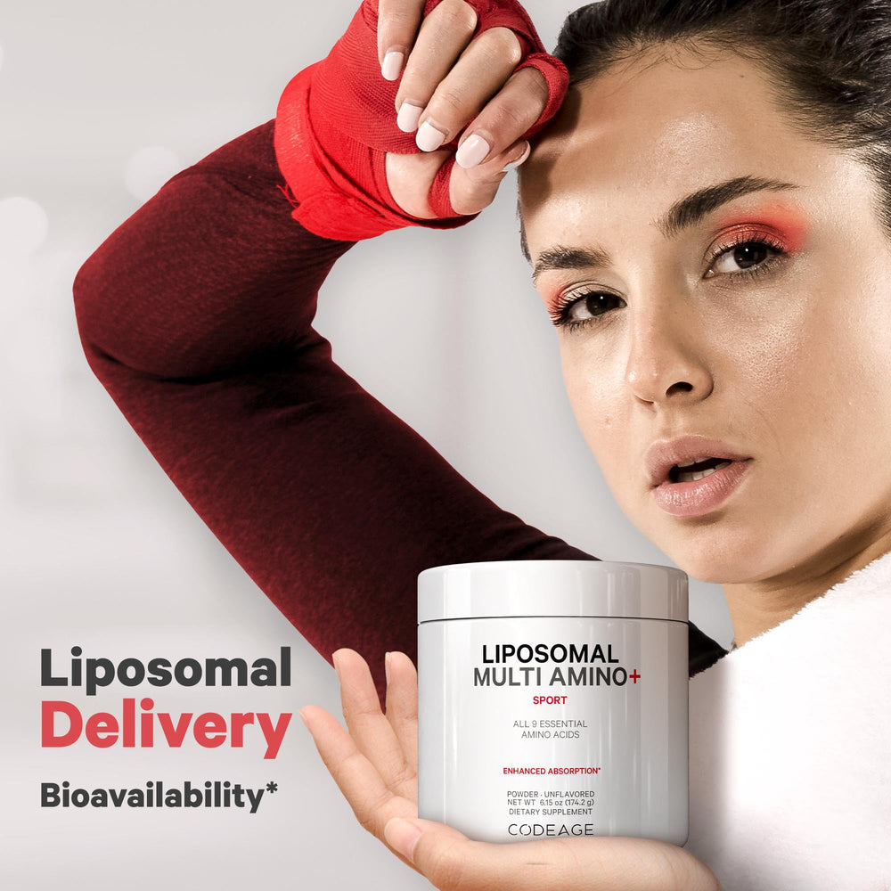 Codeage Liposomal Multi Amino Pre-Workout Setup depicts powder ready for training.