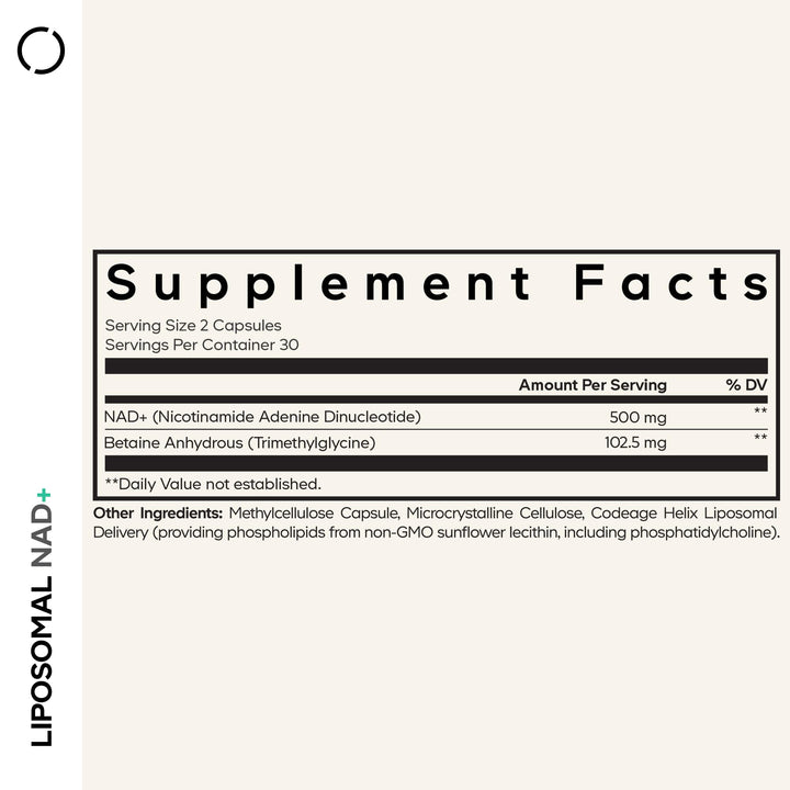 Close-up of Codeage Liposomal NAD+ capsules with smooth finish