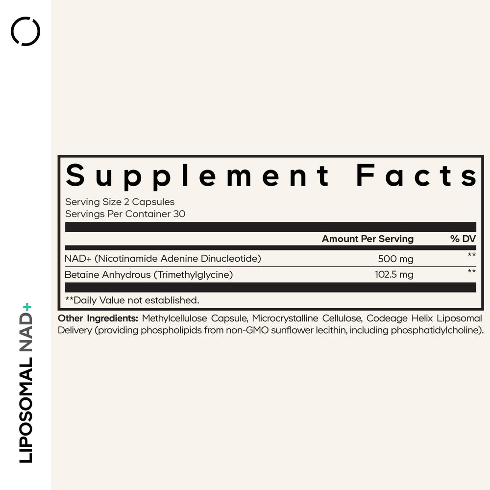 Close-up of Codeage Liposomal NAD+ capsules with smooth finish