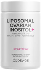 Codeage Liposomal Ovarian Inositol+ bottle on a clean surface for daily wellness support.