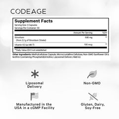 Codeage Liposomal Strontium capsules close-up emphasizes smooth texture and quality.