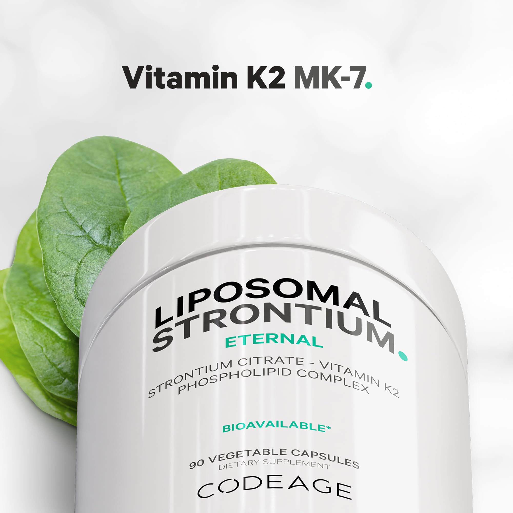 Codeage Liposomal Strontium supplement ingredient icons illustrate advanced liposomal delivery.