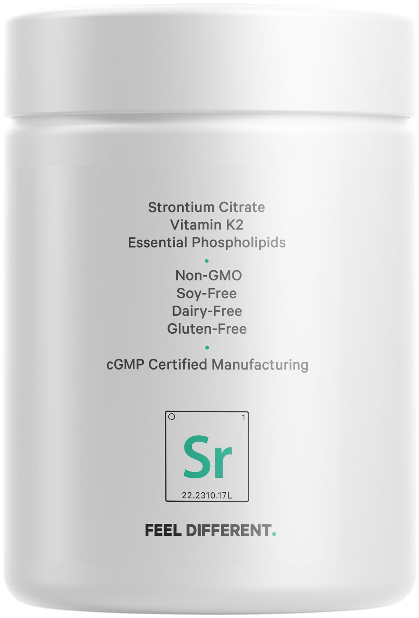 Codeage Liposomal Strontium supplement packaging back panel reviews usage details.