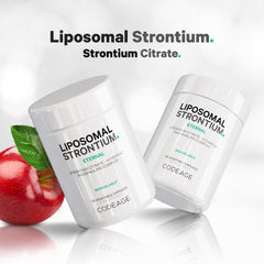 Codeage Liposomal Strontium with MK-7 icons highlights added nutrients.