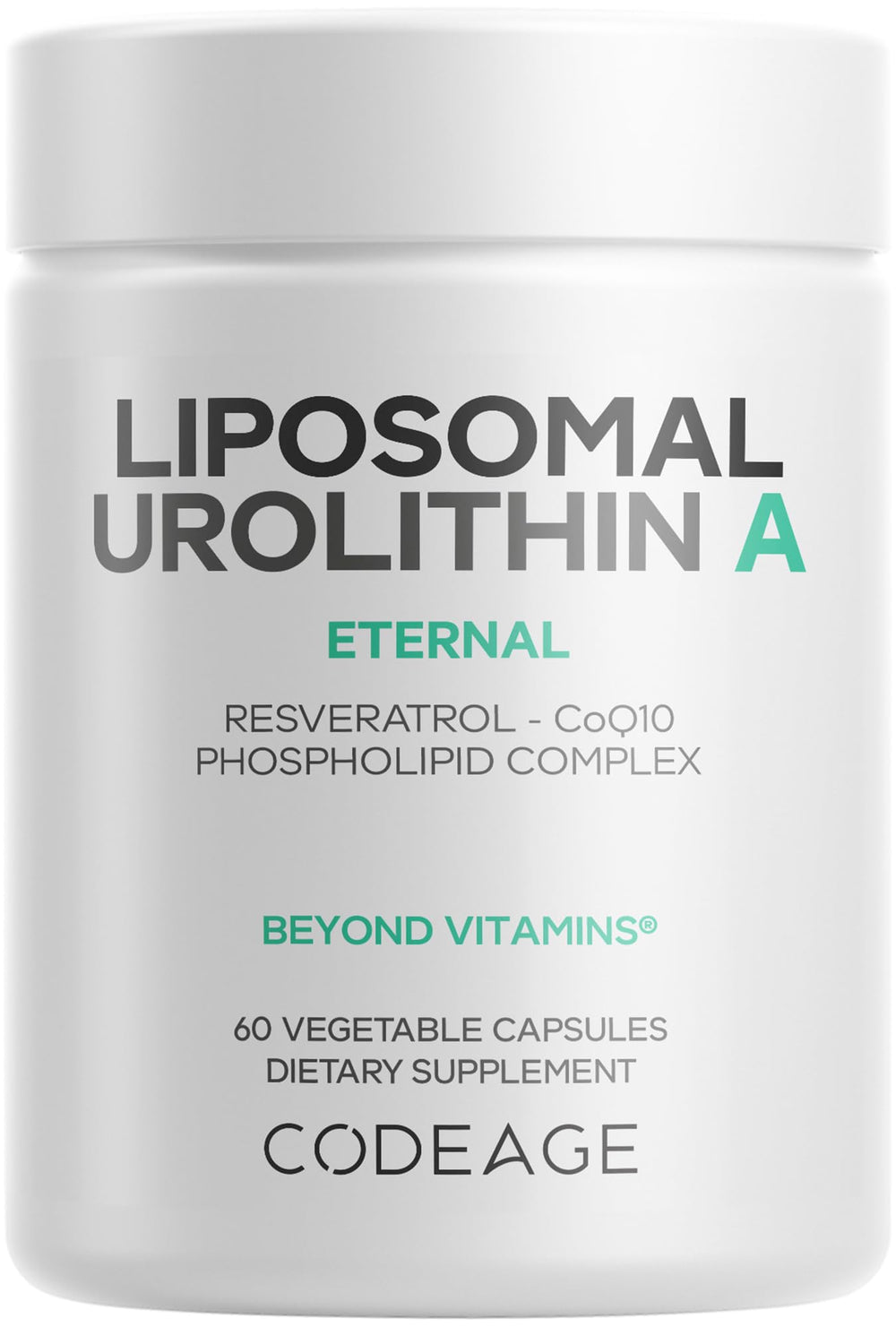 Codeage Liposomal Urolithin A bottle with convenient daily capsules for wellness.