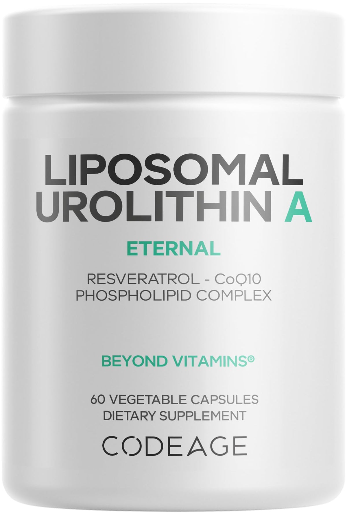 Codeage Liposomal Urolithin A bottle with convenient daily capsules for wellness.