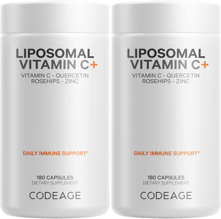 Codeage liposomal vitamin C bottle and capsules showing high-dose daily formula