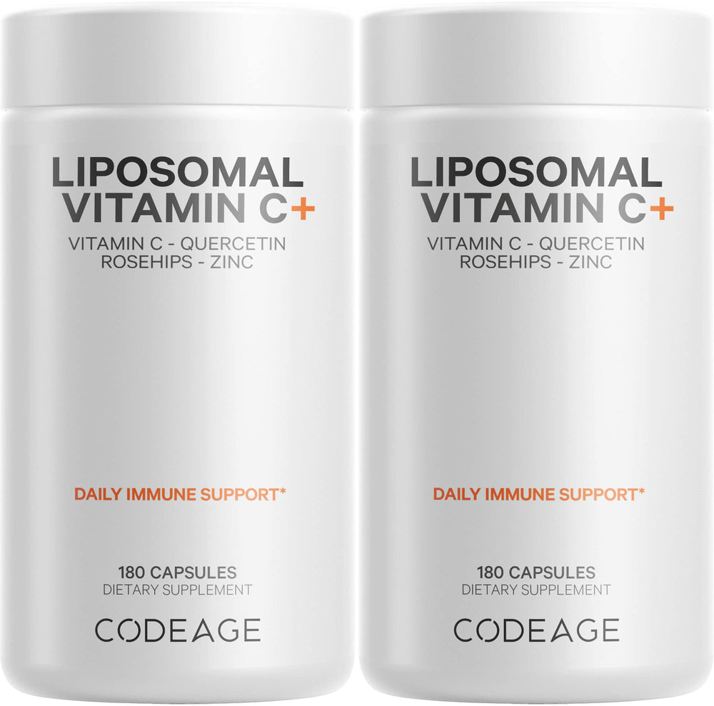 Codeage liposomal vitamin C bottle and capsules showing high-dose daily formula
