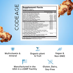 Codeage Lungs ingredients chart highlighting beta-carotene and essential minerals.