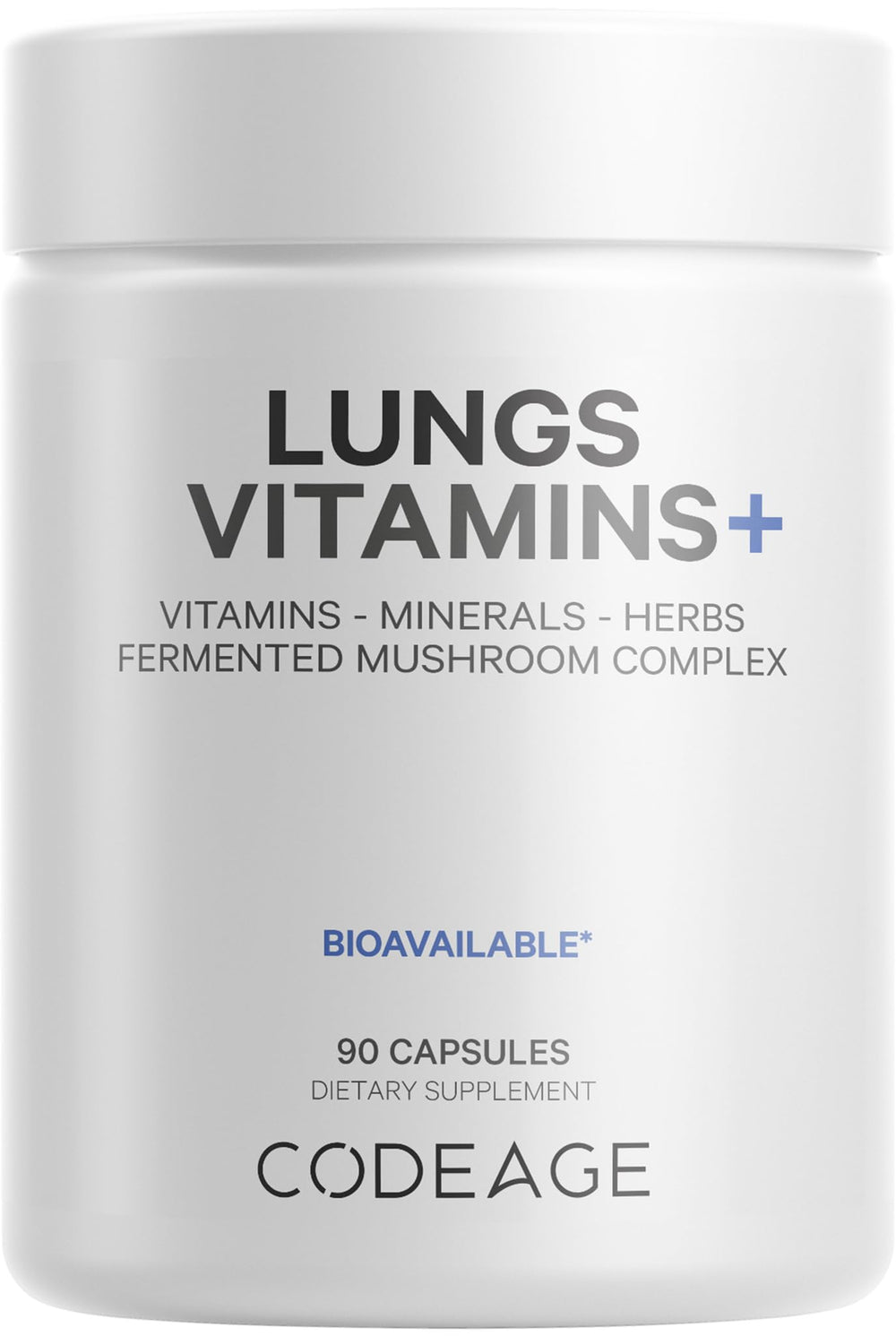Codeage Lungs vitamins bottle with capsules for daily wellness support.