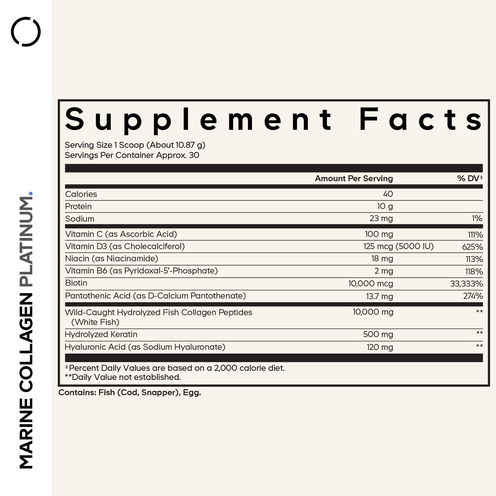 Codeage Marine Collagen Platinum label close-up showing vitamin blend
