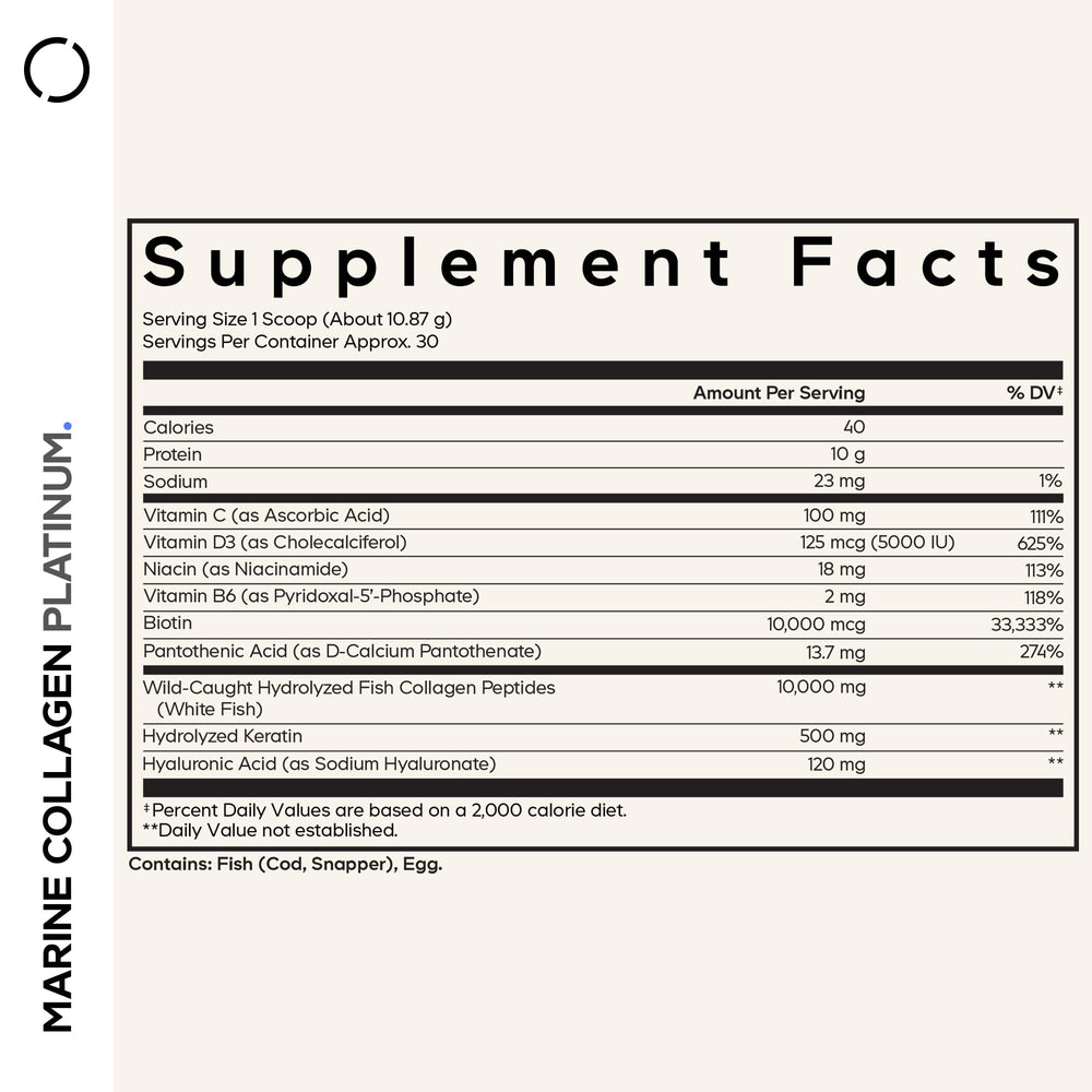 Codeage Marine Collagen Platinum label close-up showing vitamin blend