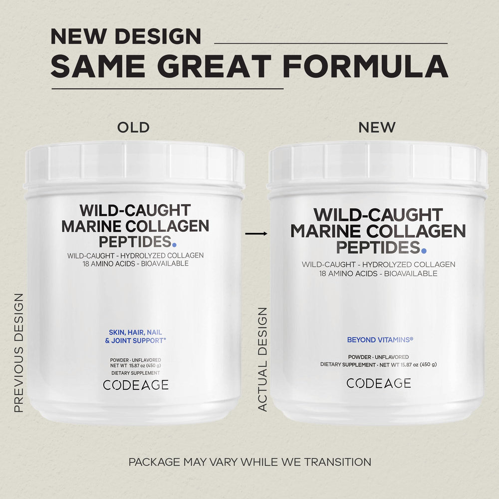 Codeage Marine Collagen jar close-up highlighting Type I and III collagen.