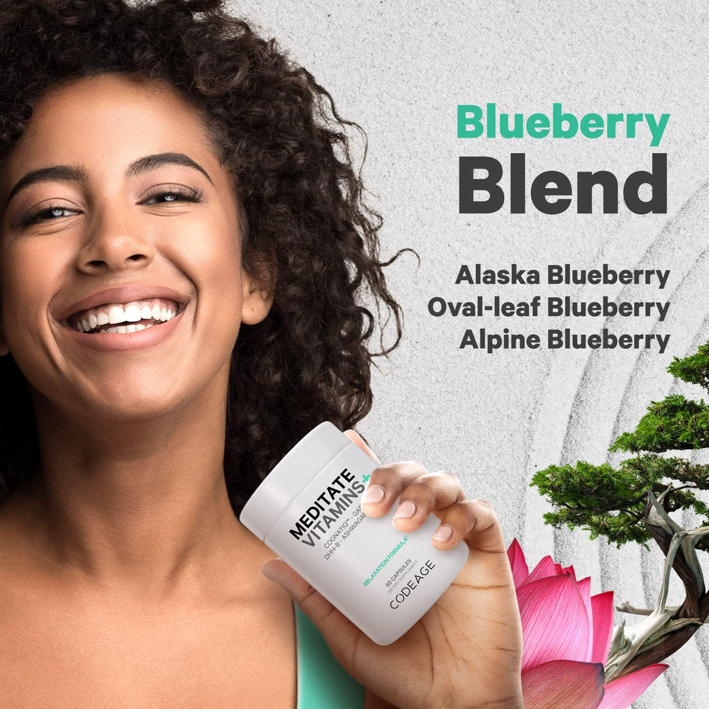 Codeage Meditate vitamin bottle in kitchen scene for daily routine.