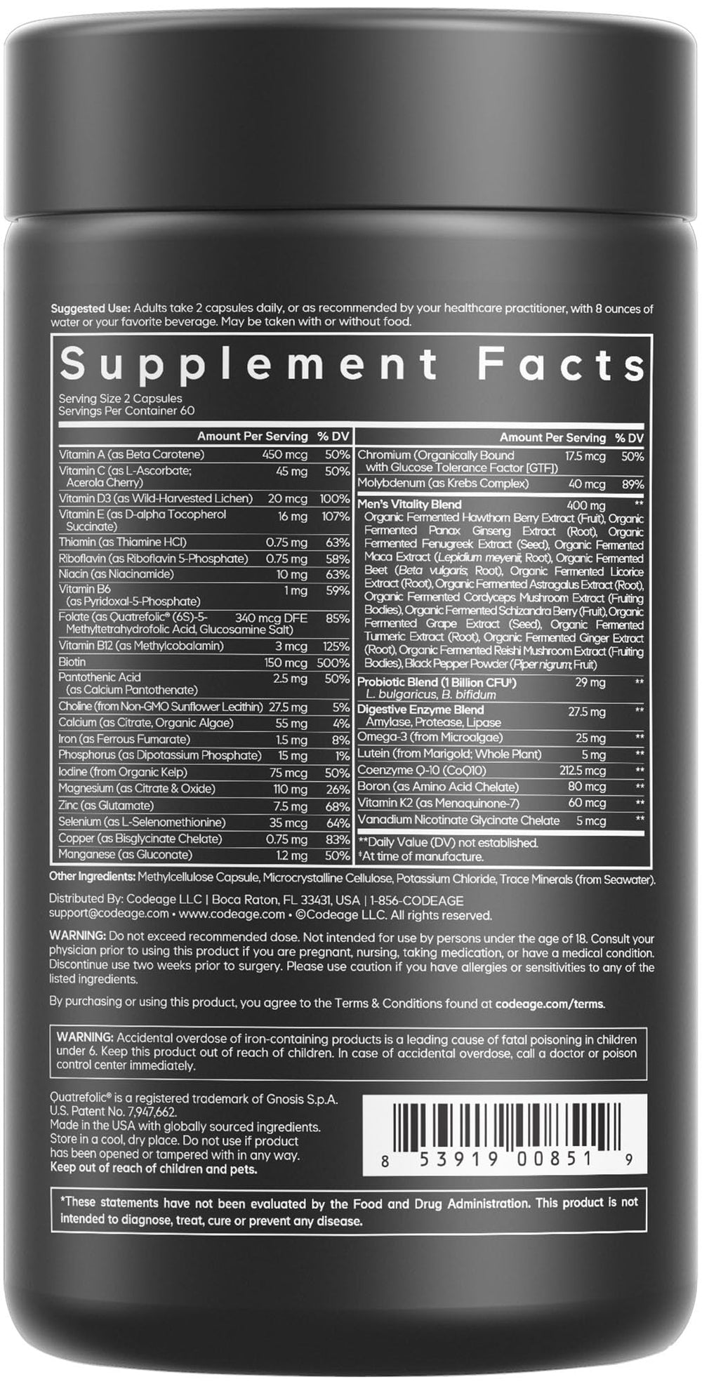 Codeage Men's Daily Multivitamin two-pack display highlights value