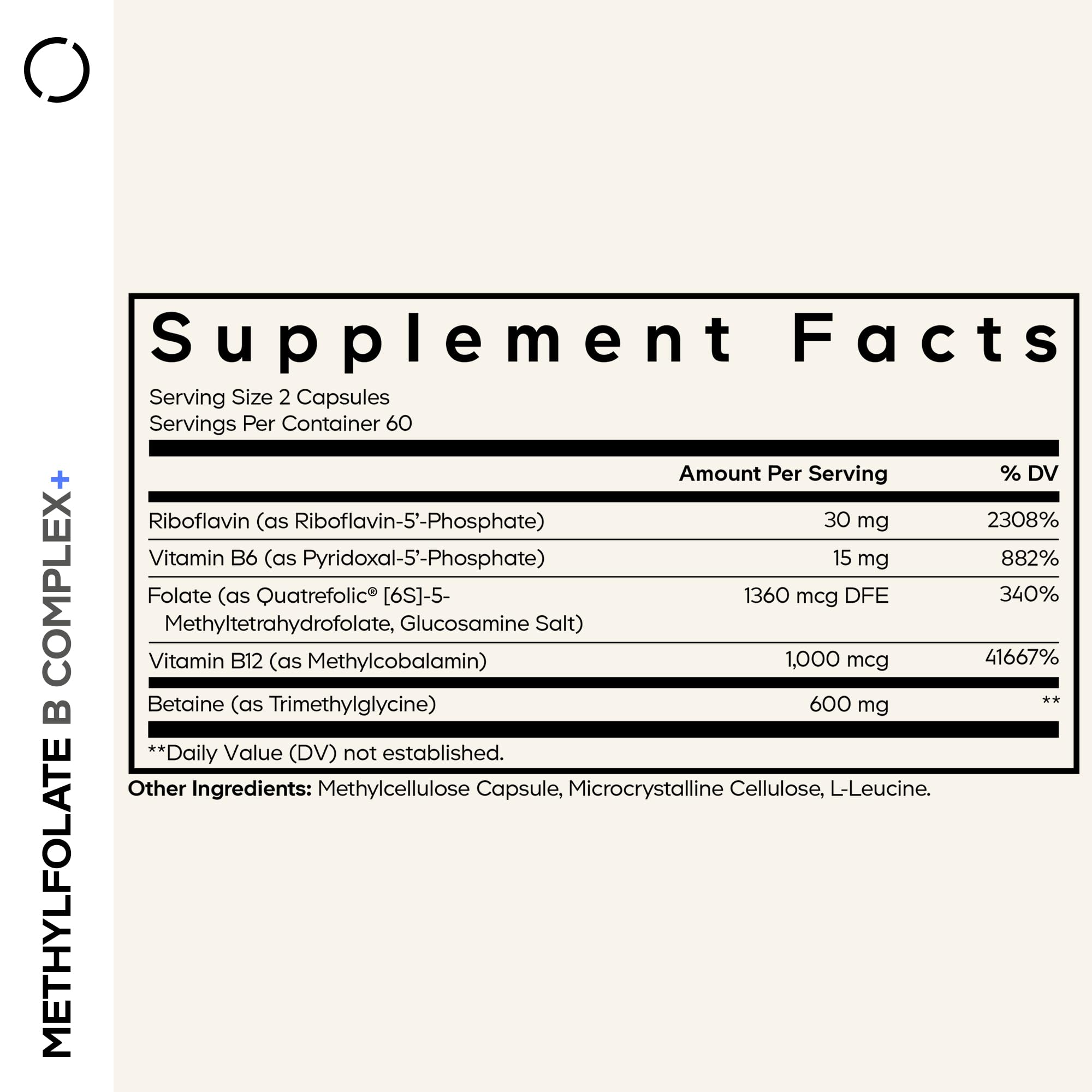 Codeage Methylfolate B Complex capsules close-up showing active vitamins.