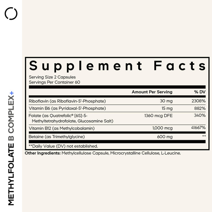 Codeage Methylfolate B Complex capsules close-up showing active vitamins.