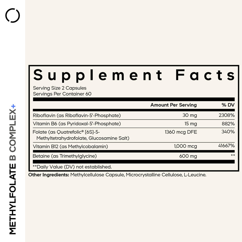 Codeage Methylfolate B Complex capsules close-up showing active vitamins.
