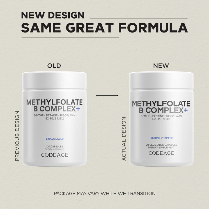 Codeage Methylfolate B Complex label detail with 5-MTHF and riboflavin.