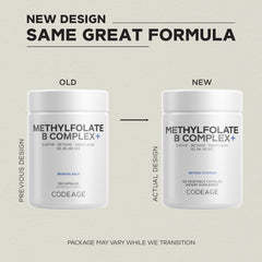 Codeage Methylfolate B Complex label detail with 5-MTHF and riboflavin.