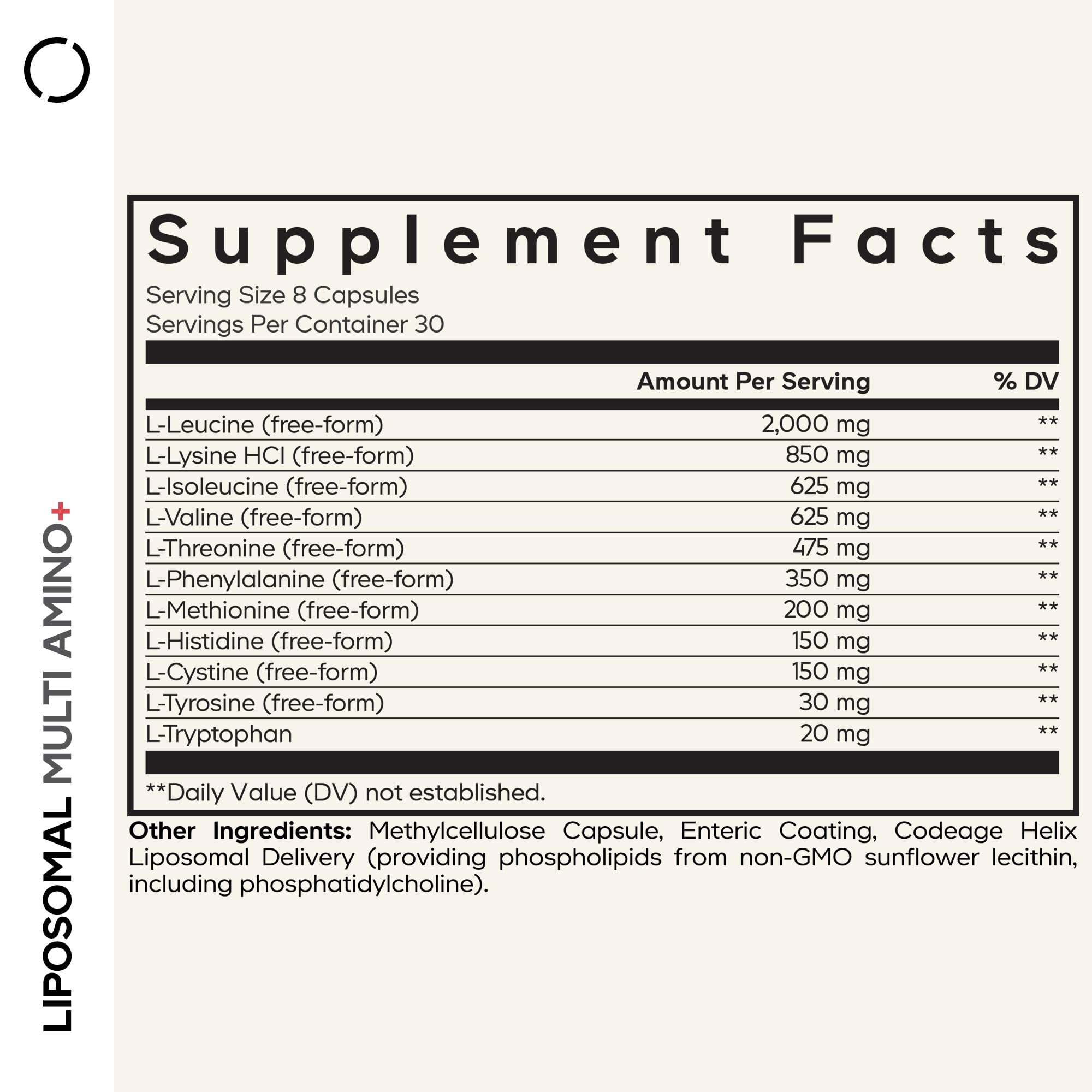 Codeage Multi Amino+ capsules close-up highlighting free-form amino acids.