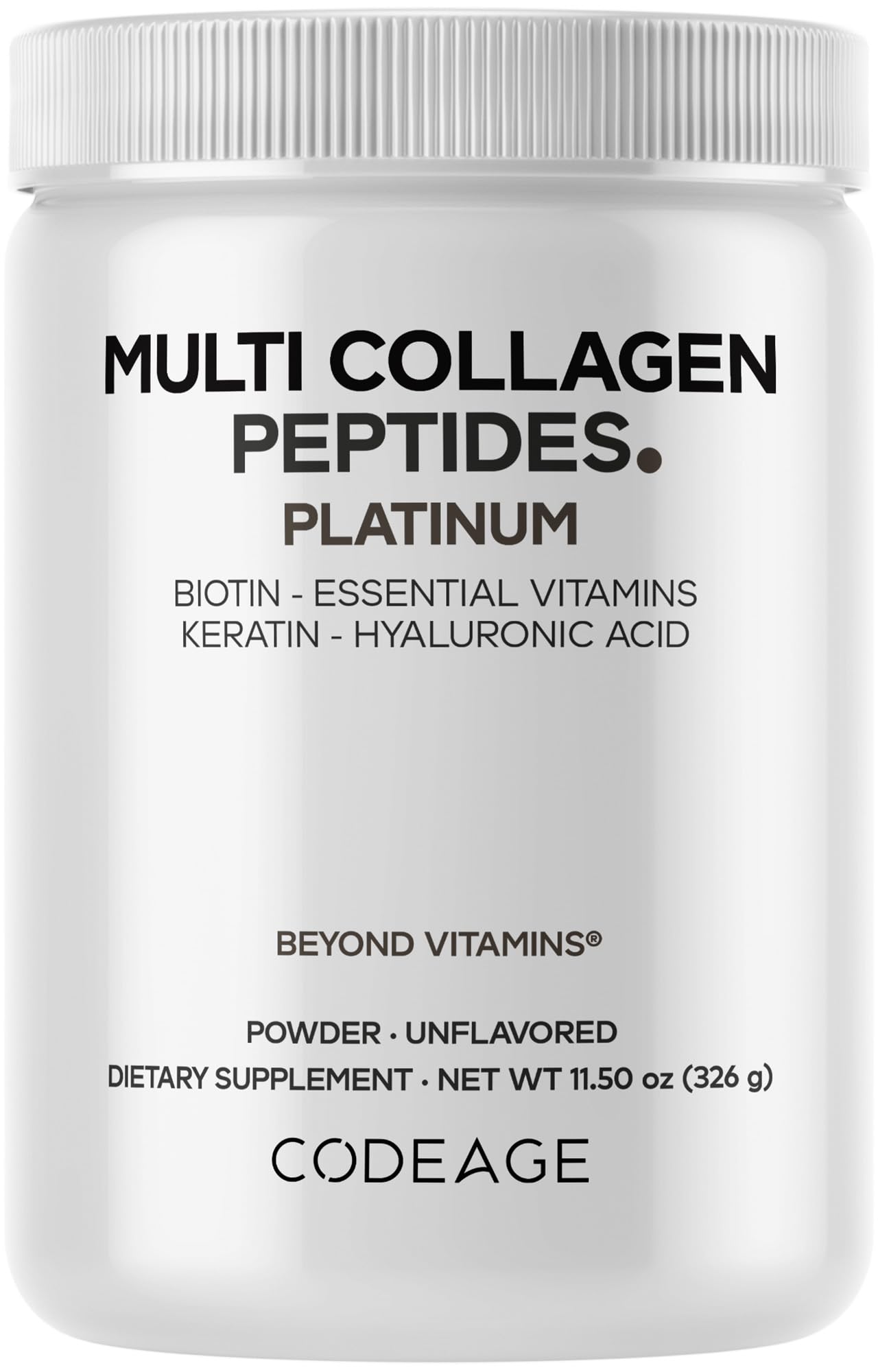 Codeage Multi Collagen bottle front shows 5-type formula for versatile daily collagen support.