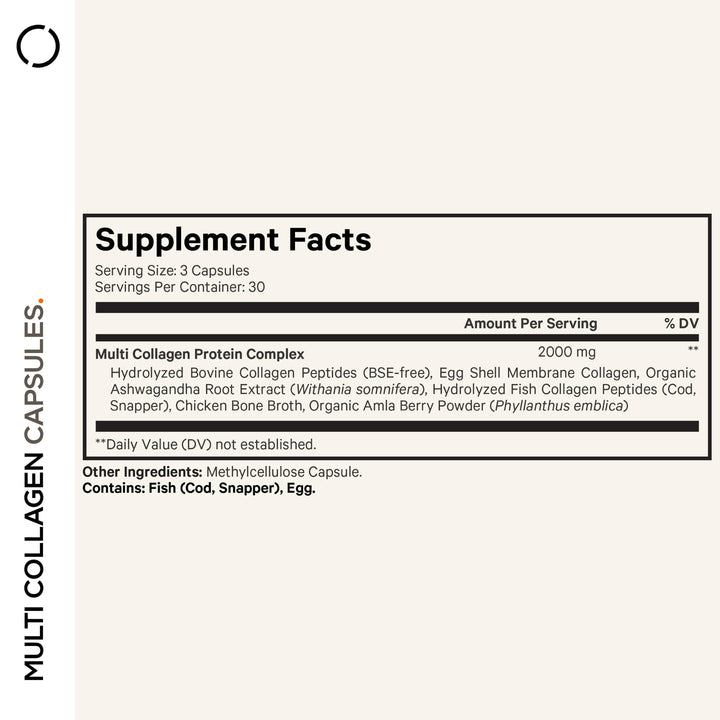 Codeage Multi Collagen Capsules close-up showing capsule texture and hydrolyzed collagen.