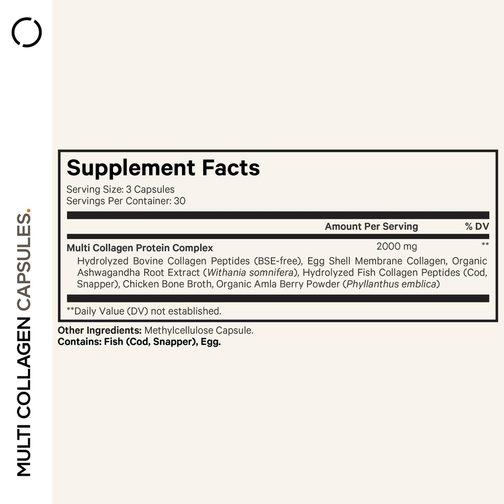 Codeage Multi Collagen Capsules close-up showing capsule texture and hydrolyzed collagen.