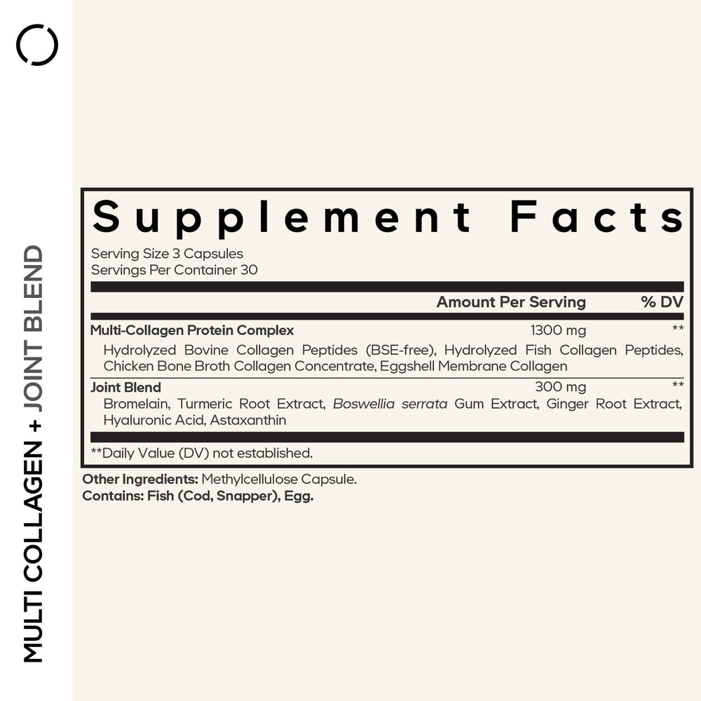 Codeage Multi Collagen capsules closeup showing convenient daily dosing for support.