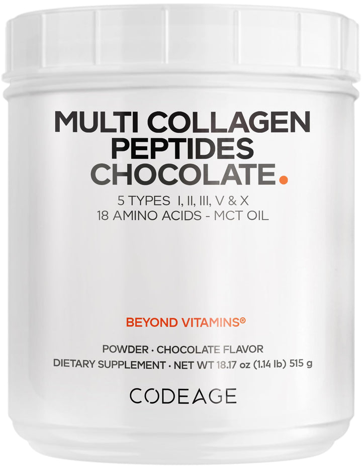 Codeage Multi Collagen Chocolate Powder tub, ideal for daily shakes.