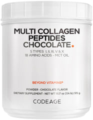 Codeage Multi Collagen Chocolate Powder tub, ideal for daily shakes.