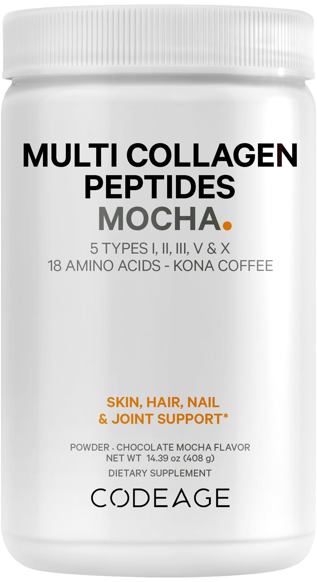 Codeage Multi Collagen Peptides Coffee Mocha bottle close-up for a convenient morning ritual