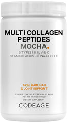 Codeage Multi Collagen Peptides Coffee Mocha bottle close-up for a convenient morning ritual