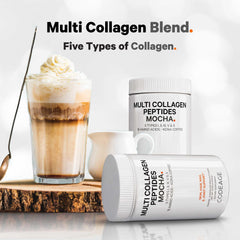 Codeage hot-mug shot highlights a low-acid Kona coffee collagen drink