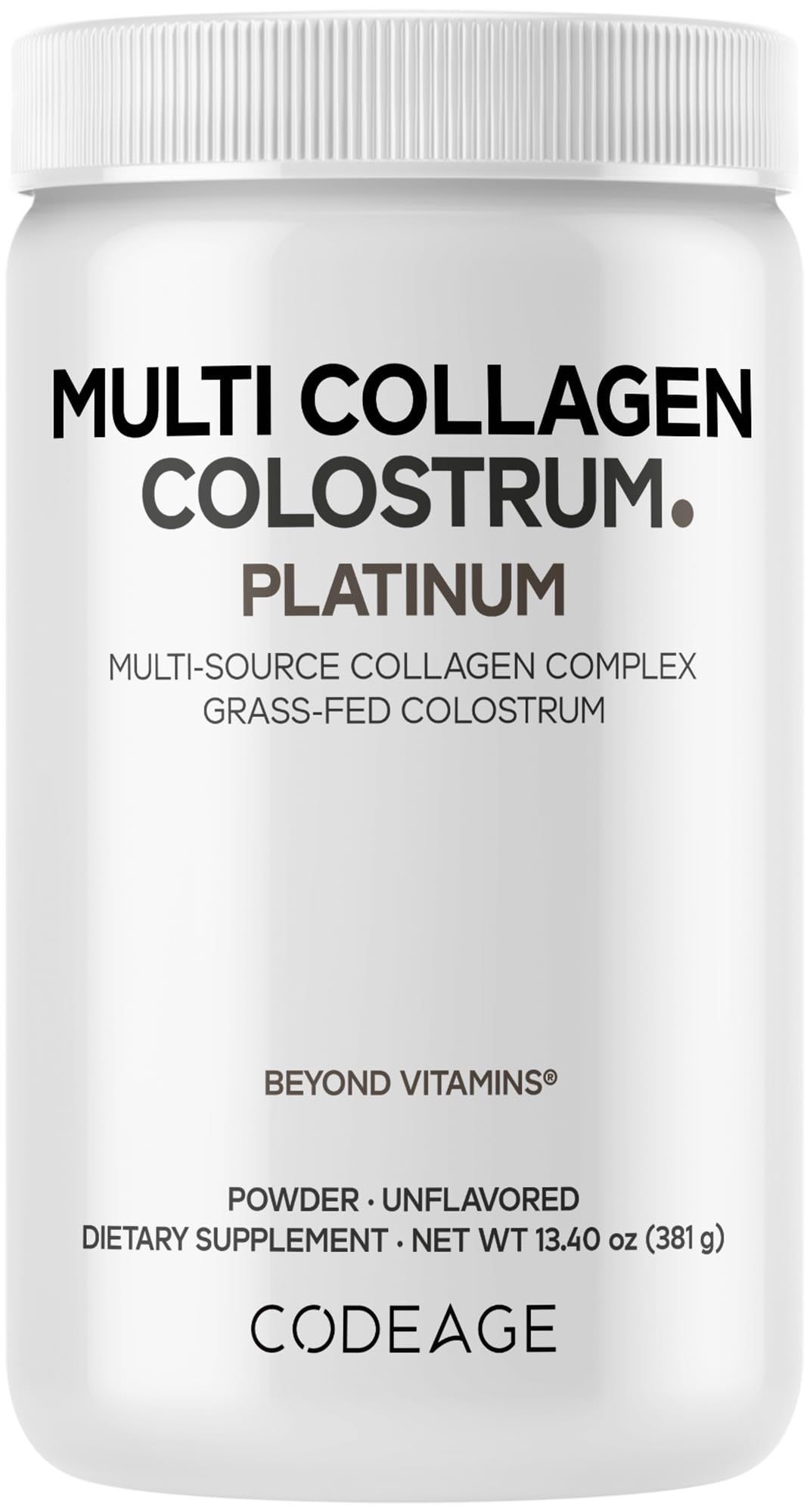 Codeage Multi Collagen Colostrum Platinum bottle front—unflavored daily blend