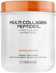 Codeage Multi Collagen powder bottle front showing unfl flavored formula for versatile mixing