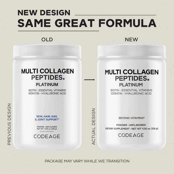 Codeage Multi Collagen unflavored powder being stirred into coffee for seamless mixing.