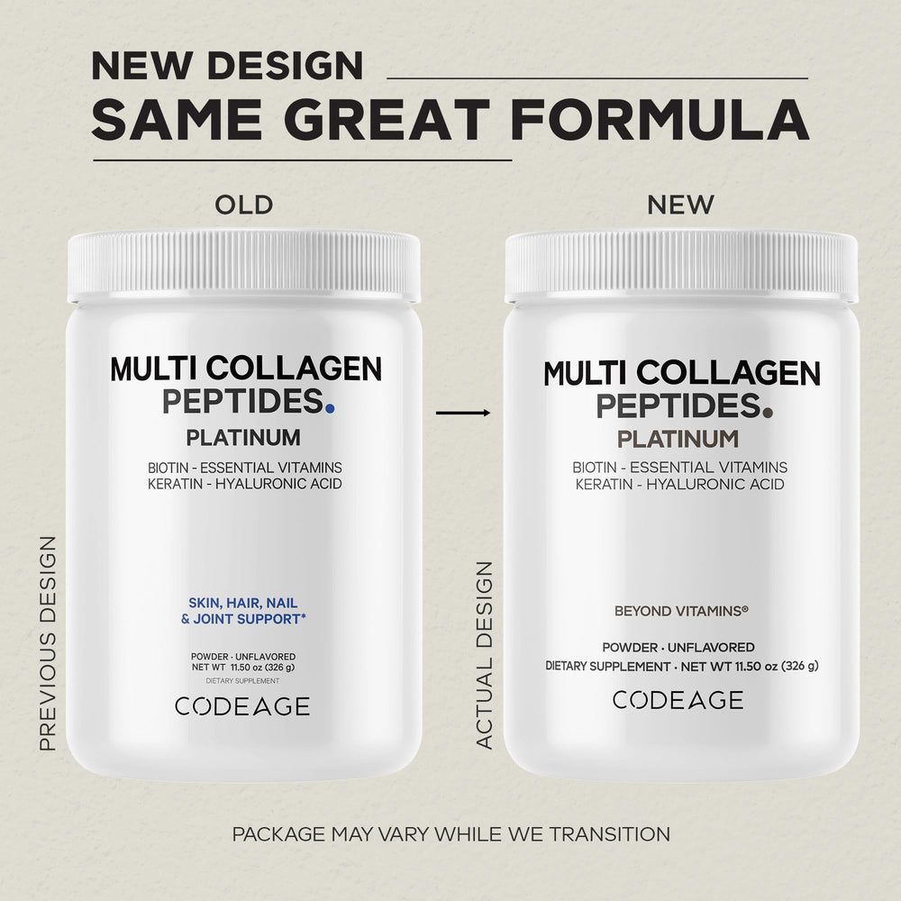Codeage Multi Collagen unflavored powder being stirred into coffee for seamless mixing.