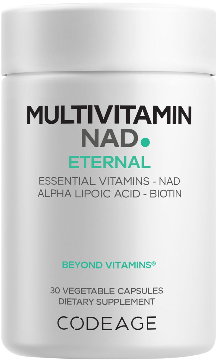 Codeage multivitamin NAD bottle on shelf highlighting a complete daily nutrient blend