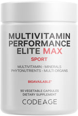 Codeage Performance Elite Max bottle front showing a complete daily multivitamin for wellness