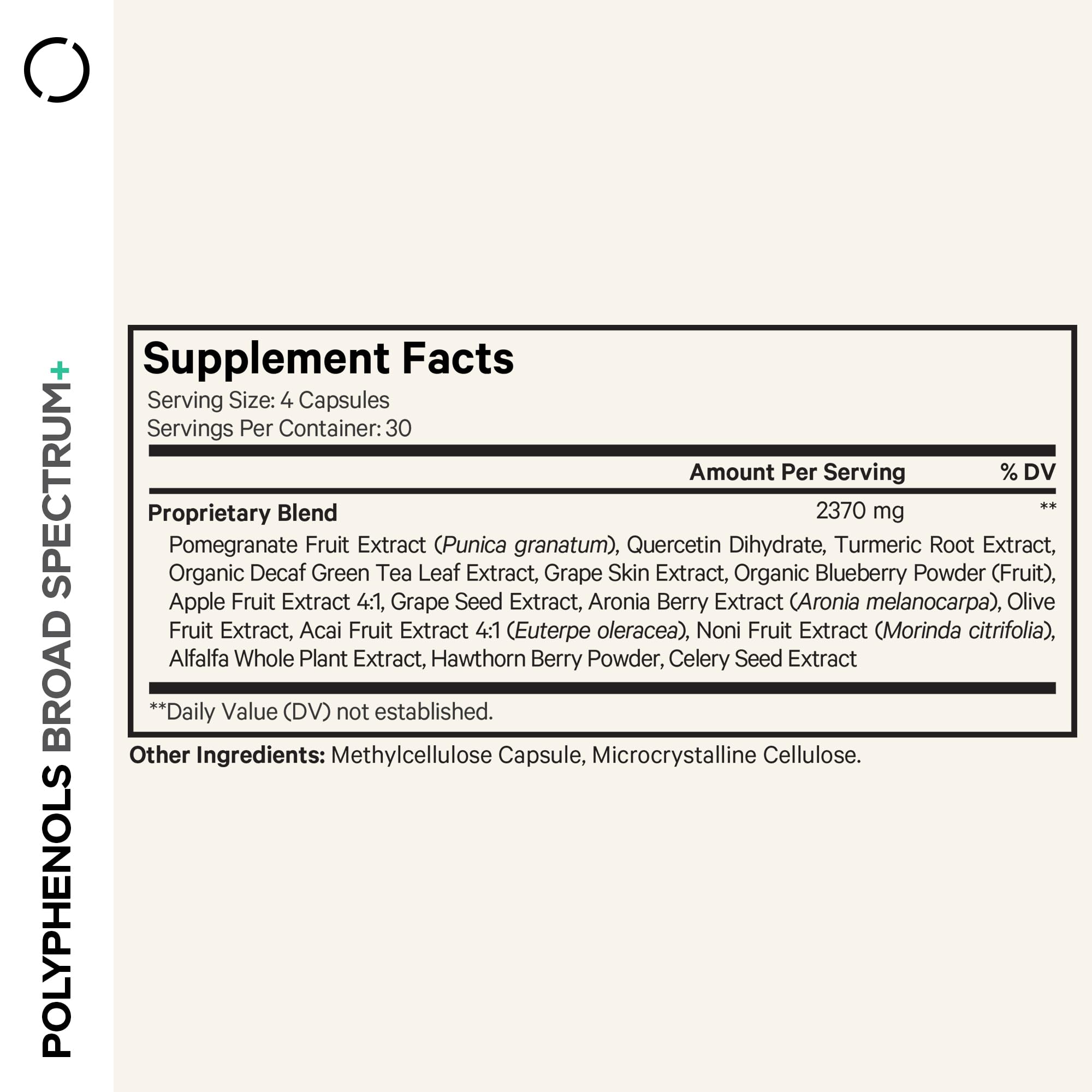 Codeage Polyphenols bottle closeup showing easy daily capsule intake