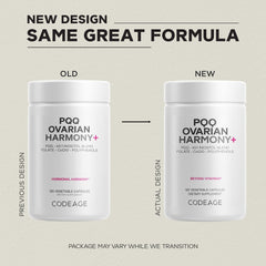 Codeage PQQ Ovarian Harmony+ capsules in hand for daily use