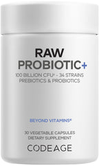Codeage Raw Probiotic+ bottle with 34 strains may support digestion