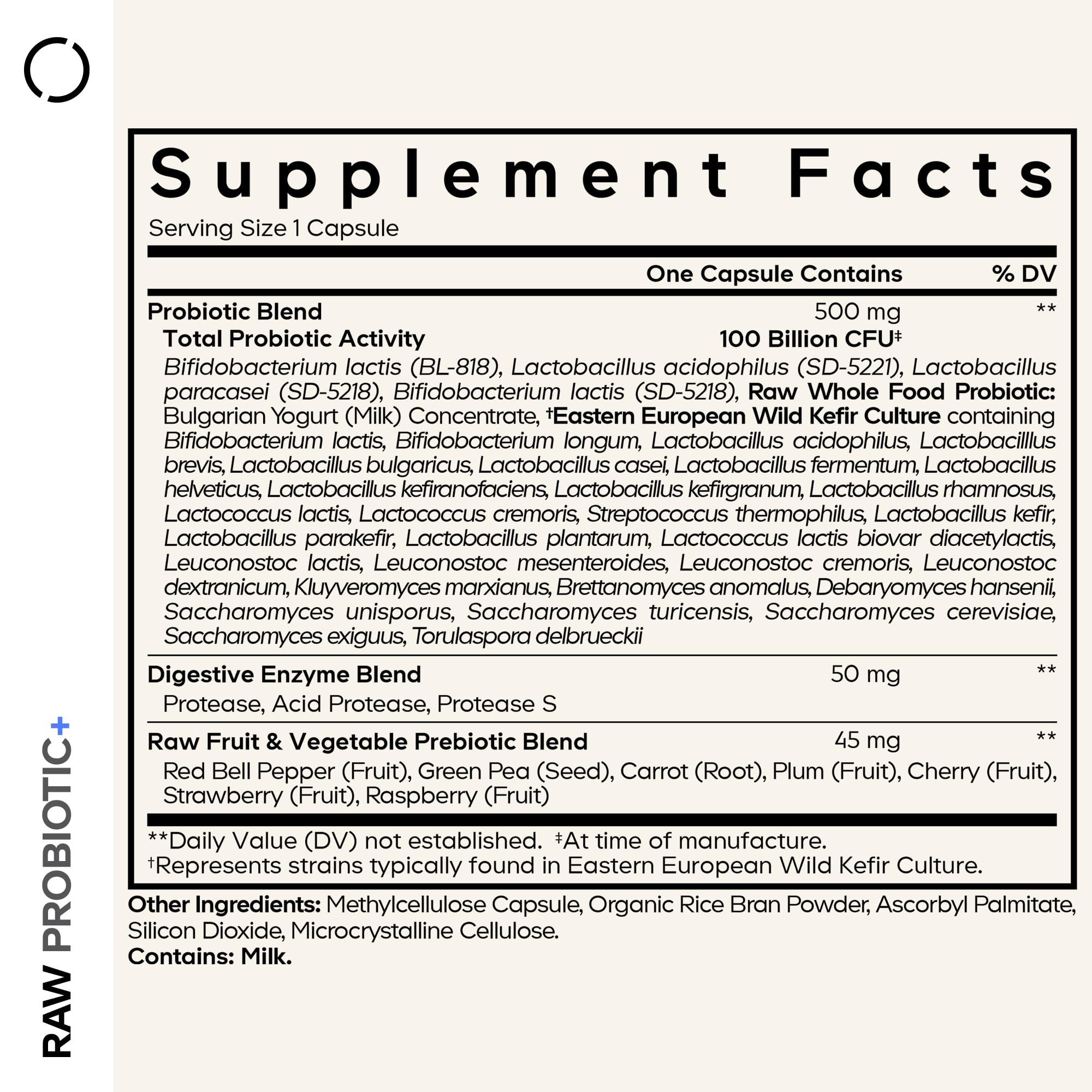 Codeage Raw Probiotic+ capsules close-up highlighting high CFU